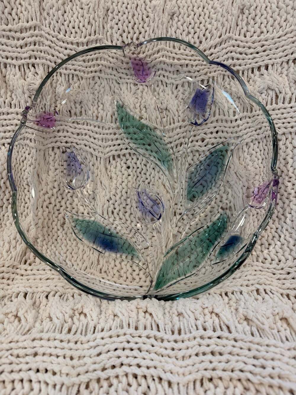 Mikasa Spring Debut Walther Glas Crystal Serving Bowl with Purple Tulips